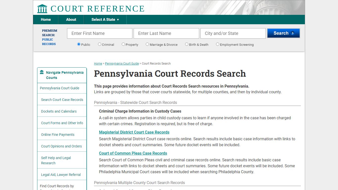 Pennsylvania Court Records Search | CourtReference.com